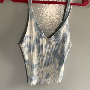White blue tie dye crop tank